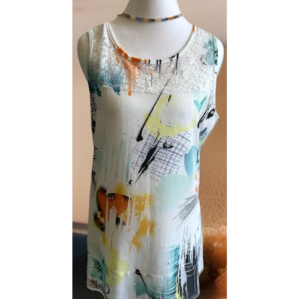 VTG 80s Women Abstract Lace Tank Top Blouse Artsy Retro Teacher Impulse Cali S